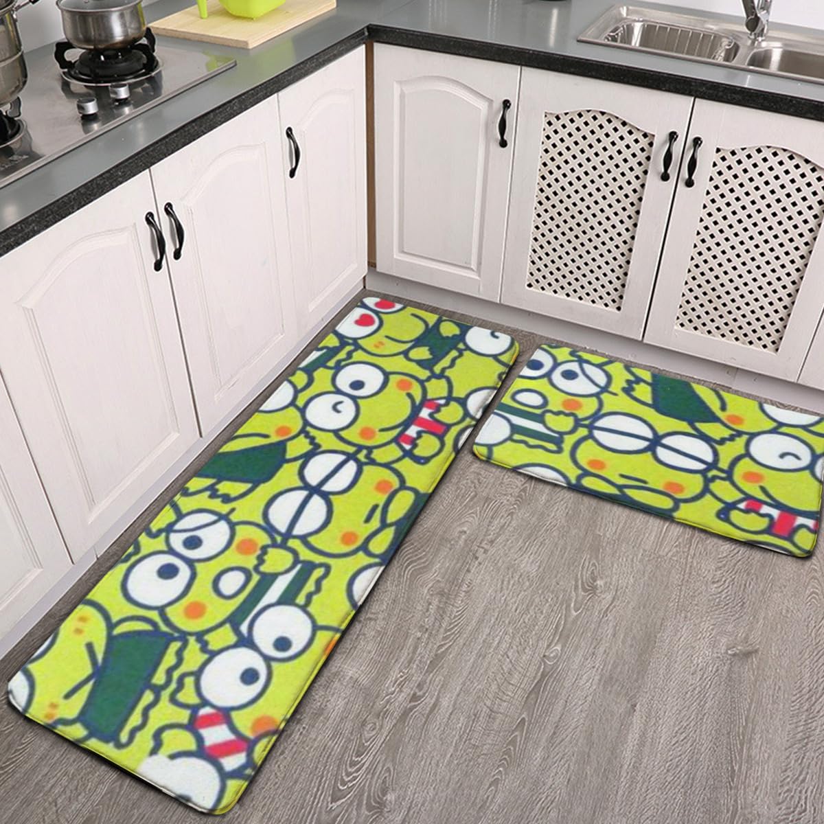 Amazon｜けろけろけろっぴ キッチンマット 2枚セット 台所マット 玄関