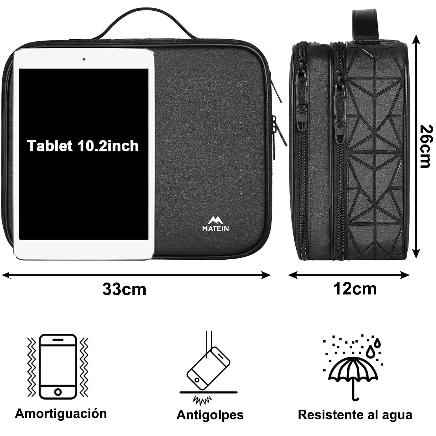 MATEIN Organizador Cables Viaje con Separadores Ajustables, Bolsa para Cables y Accesorios Electrónicos, Estuche Doble Capa Portátil Antigolpes Impermeable para Cargadores y Equipos de Música, Negro