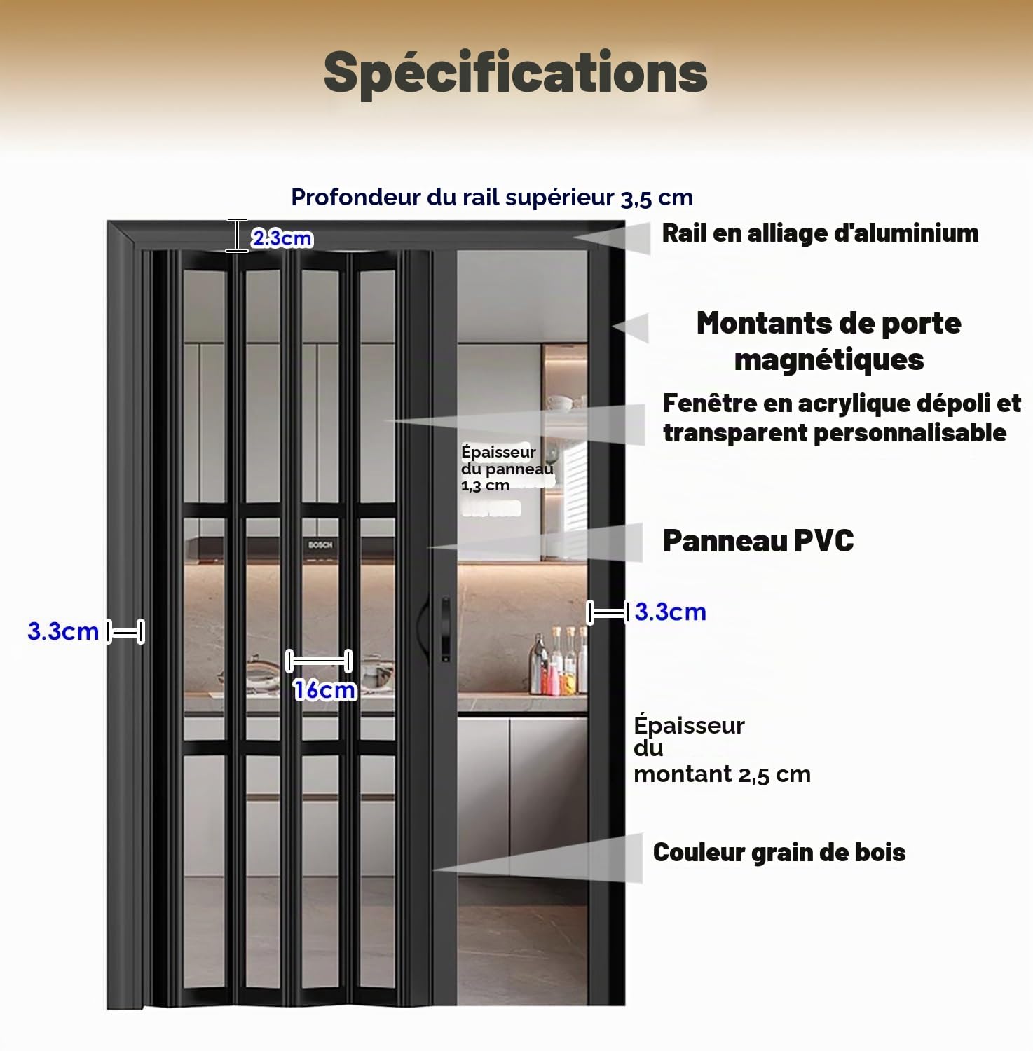 Porte Accordéon Interieur Fermeture Magnétique Plissée Pvc Porte Accordéon Interieur, Portes Pliantes Intérieur Gris Blanc Noir pour Salon Penderie Salle de Bain, Personnalisable Porte Coulissante Pli