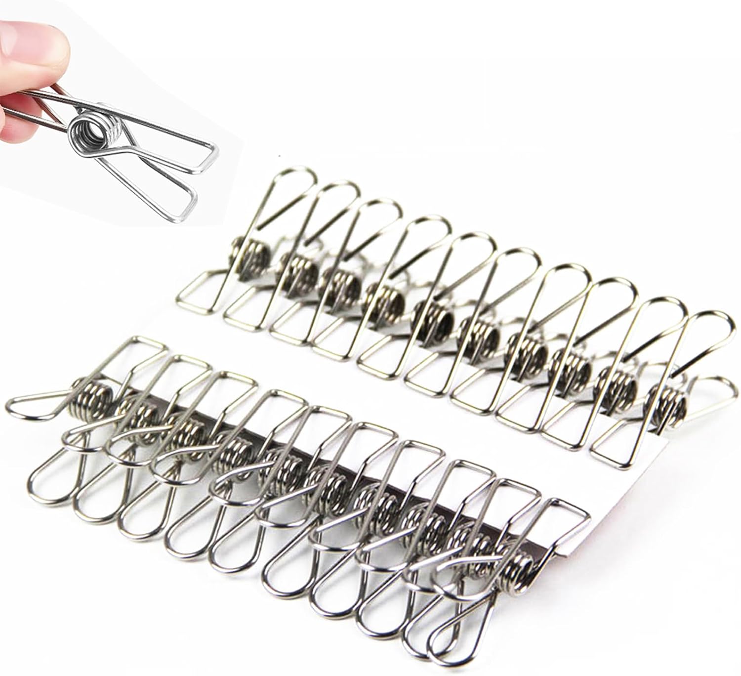 Elome Stainless Steel Clothes Pins 20PCS, Utility Durable Wire Metal Laundry 2.2 Inch Clips Hooks - Indoor Outdoor Drying Clothesline Clip for Home Laundry Office Kitchen