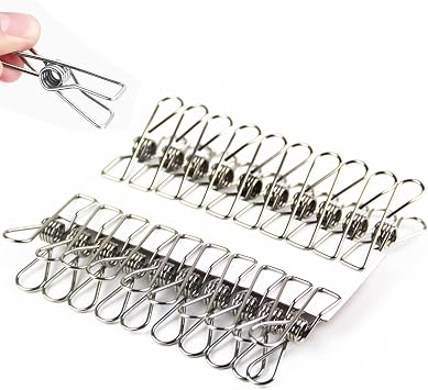 Elome Stainless Steel Clothes Pins 20PCS, Utility Durable Wire Metal Laundry 2.2 Inch Clips Hooks - Indoor Outdoor Drying Clothesline Clip for Home Laundry Office Kitchen