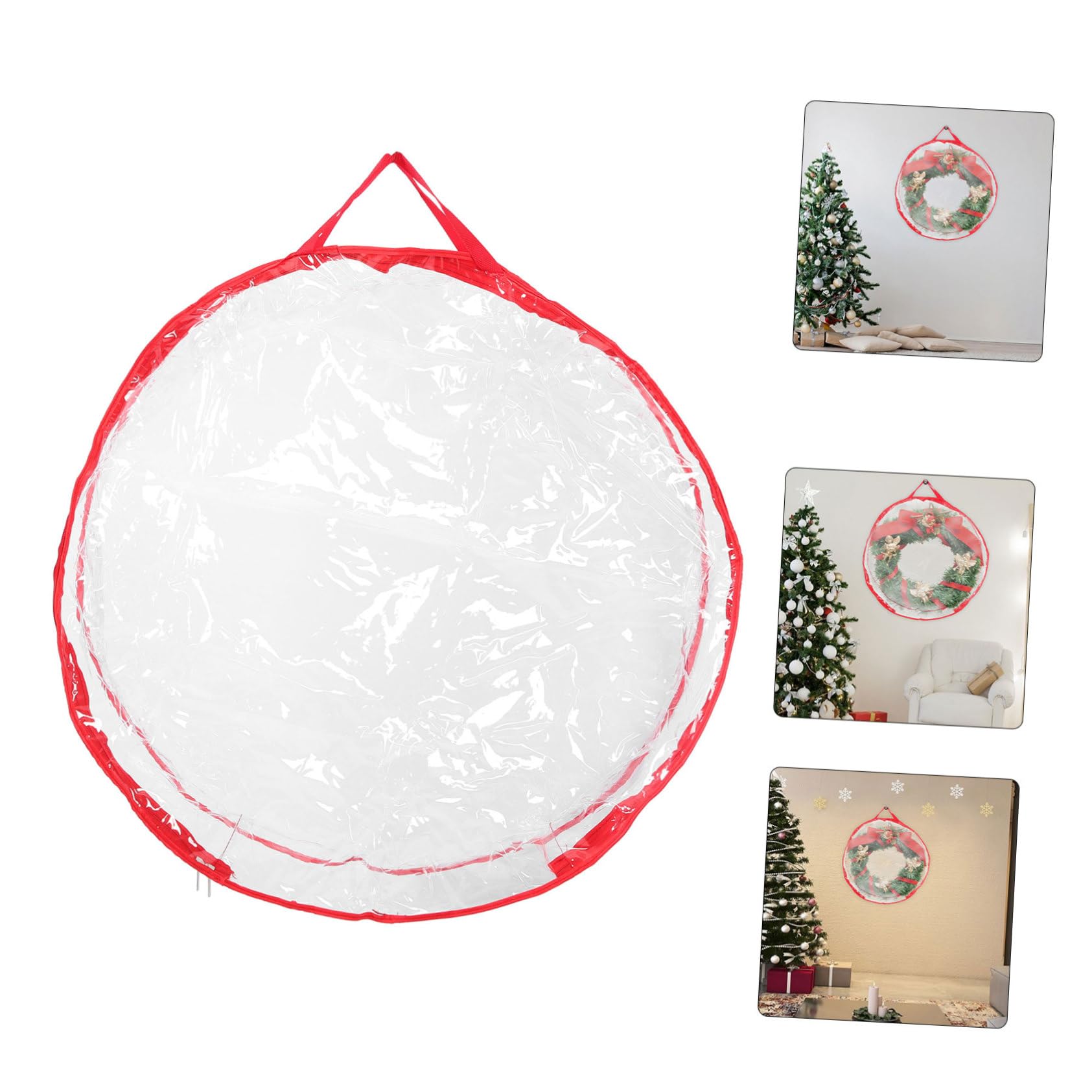 OUNONA Large Capacity Wreath Storage Bag for Christmas Garland Transparent Holder with Zipper Convenient Present Packing and Protection for Seasonal Decorations