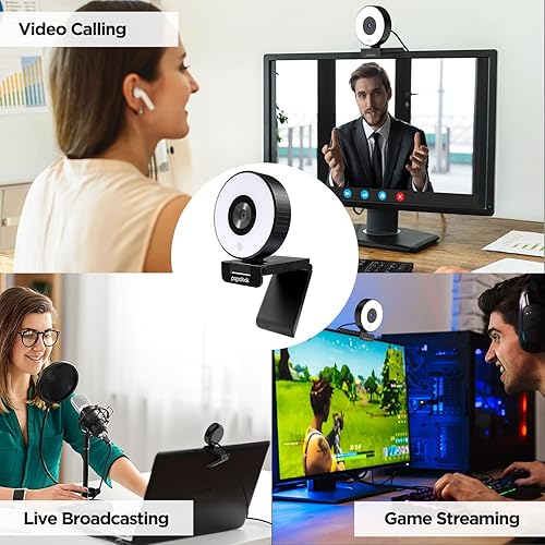 Miniatura 4 de papalook Cámara web 2K/1080P con luz y cubierta de privacidad, PA552 Cámara web de transmisión Full HD con micrófonos duales, cámara web de