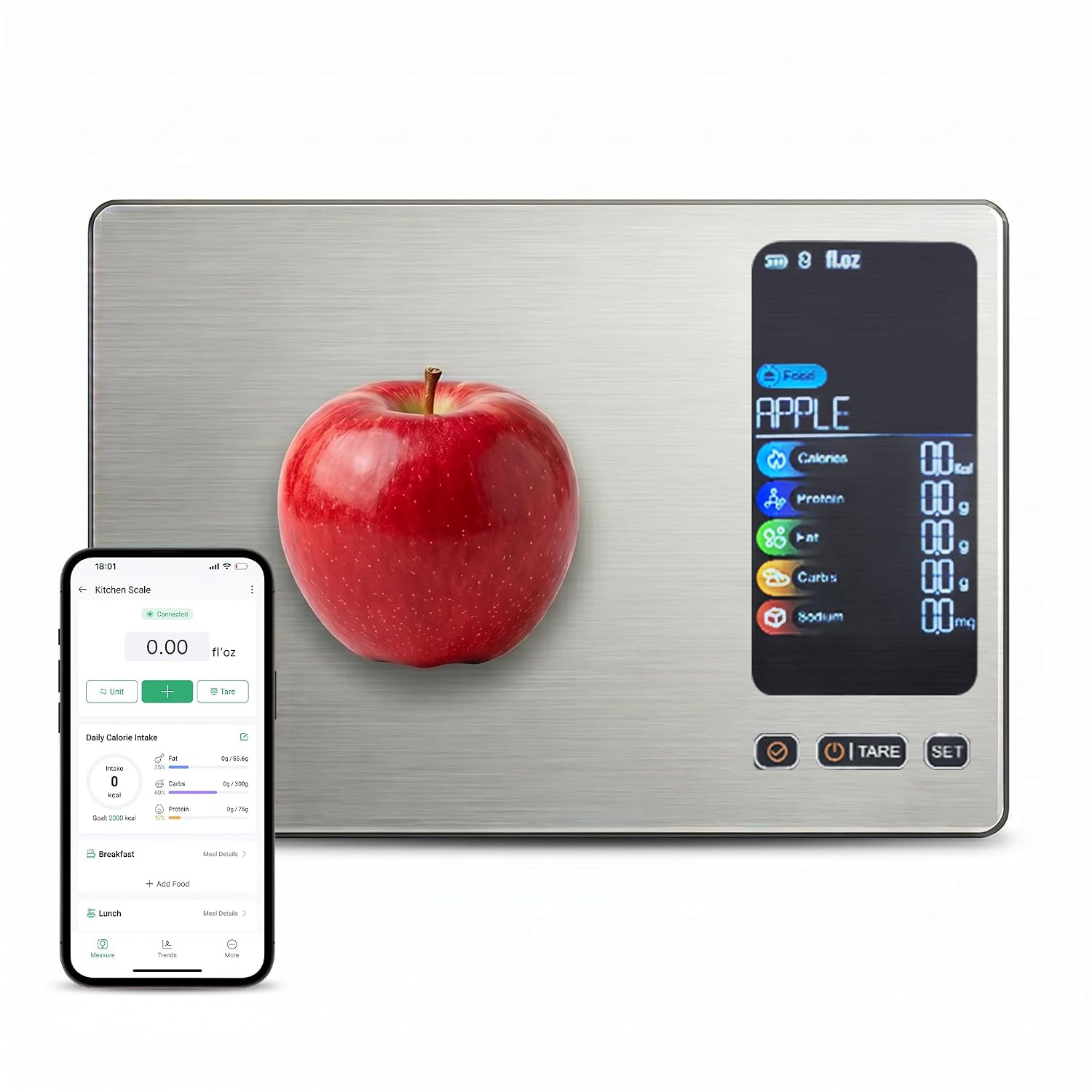 Smart Nutrition Food Scale with AI Voice Recognition, Rechargeable Digital Kitchen Scale for Calorie and Macro Tracking, VA Color Display, Bluetooth App & 500 Offline Foods, 11lb, Black