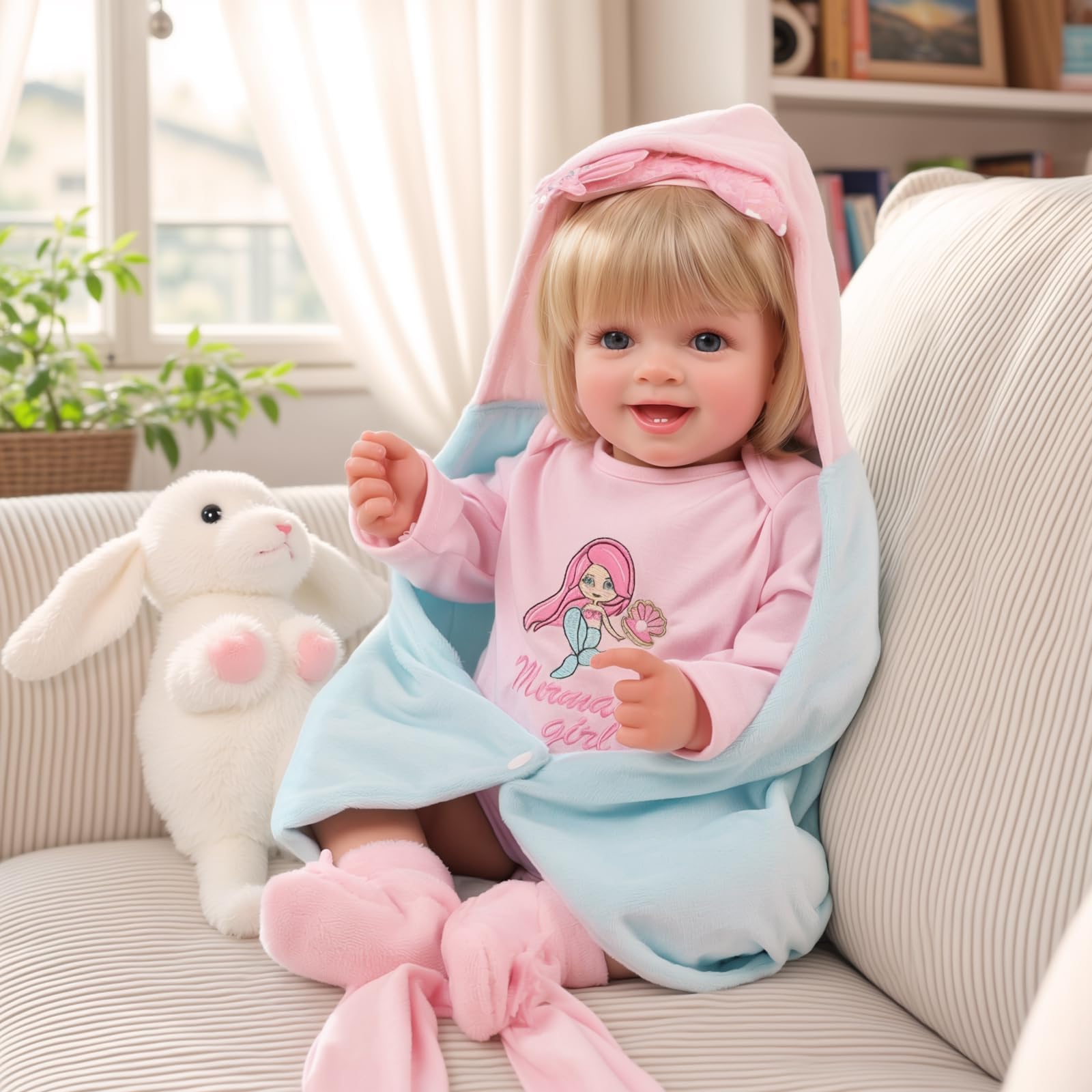 BABESIDE 20" Reborn Puppe, Lebensechte Puppe Offenen Augen Kurzem Haar | Reborn Puppe, Stoffkörper, Lebensechte Weibliche Puppe mit Offenen Augen, Inklusive Zubehör