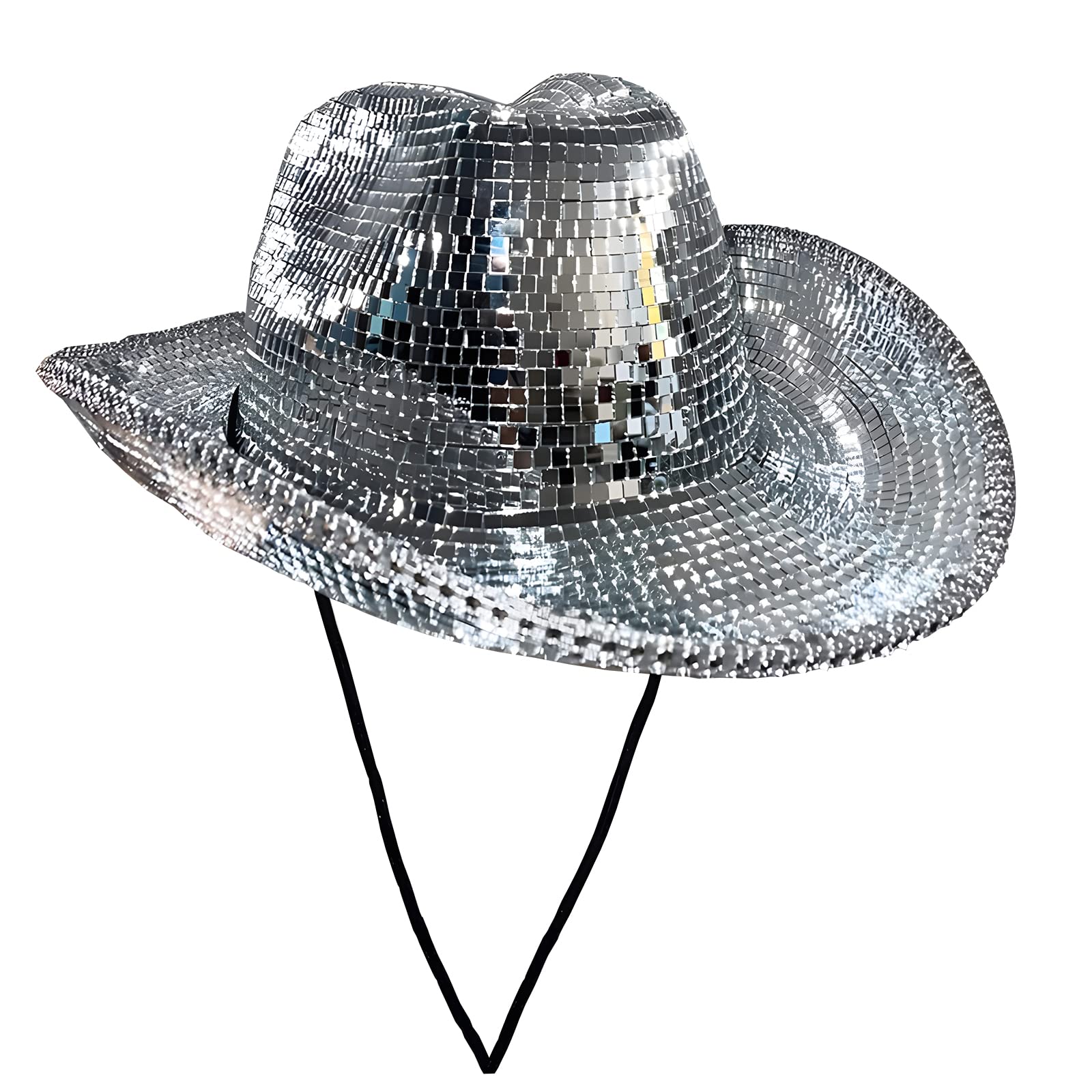 ViCUULY Sombrero de vaquero de discoteca, sombrero de vaquero de discoteca con espejo, impresionante sombrero de bola de discoteca, sombrero de vaquero con lentejuelas de cristal reflectante
