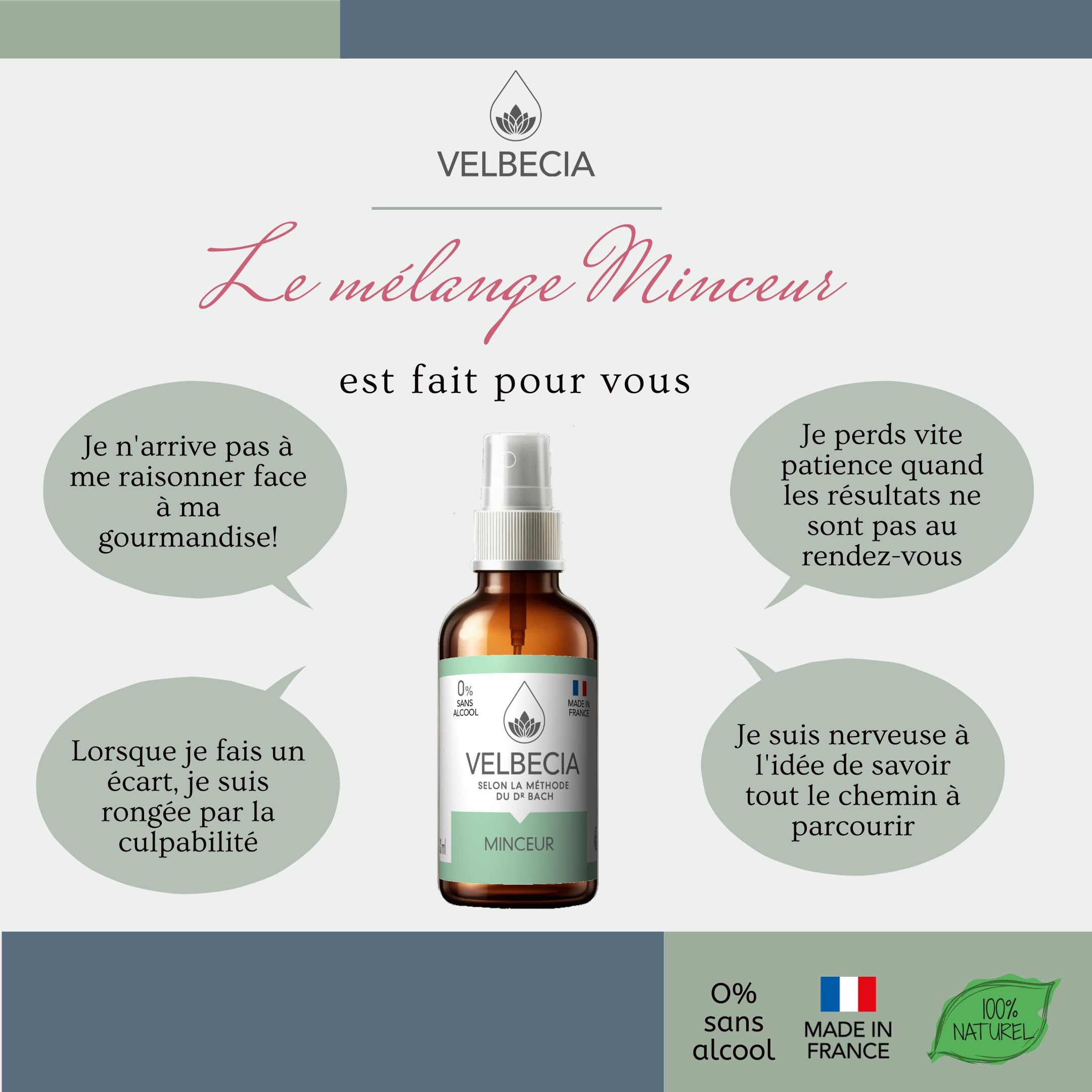 Velbecia® - Elixirs floraux Minceur - Perte de poids 30 ml +1 OFFERT - SANS ALCOOL - Selon la méthode originale du Dr Bach - Pour éviter le grignotage, rester motivée, pour éviter la tentation
