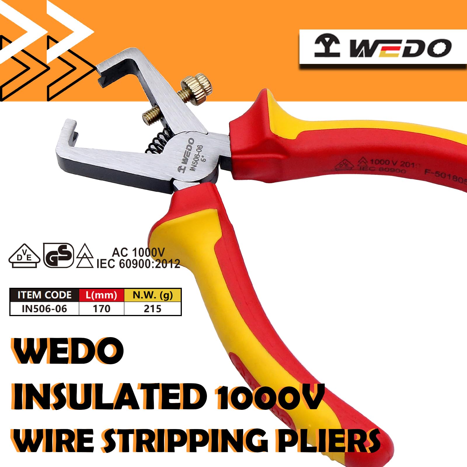 WEDO Insulated Wire Stripping Pliers 150mm(6"), VDE 1000V Injection Pliers with Anti-Slip Handles - Image 2