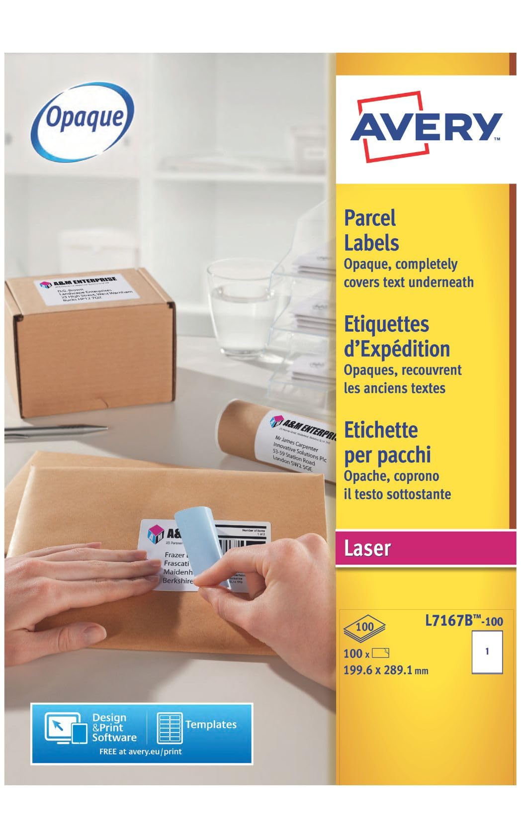 AVERY - 100 Étiquettes Expédition Autocollantes Ultra Opaques Personnalisables - Format 199,6 x 289,1 mm - Impression Laser