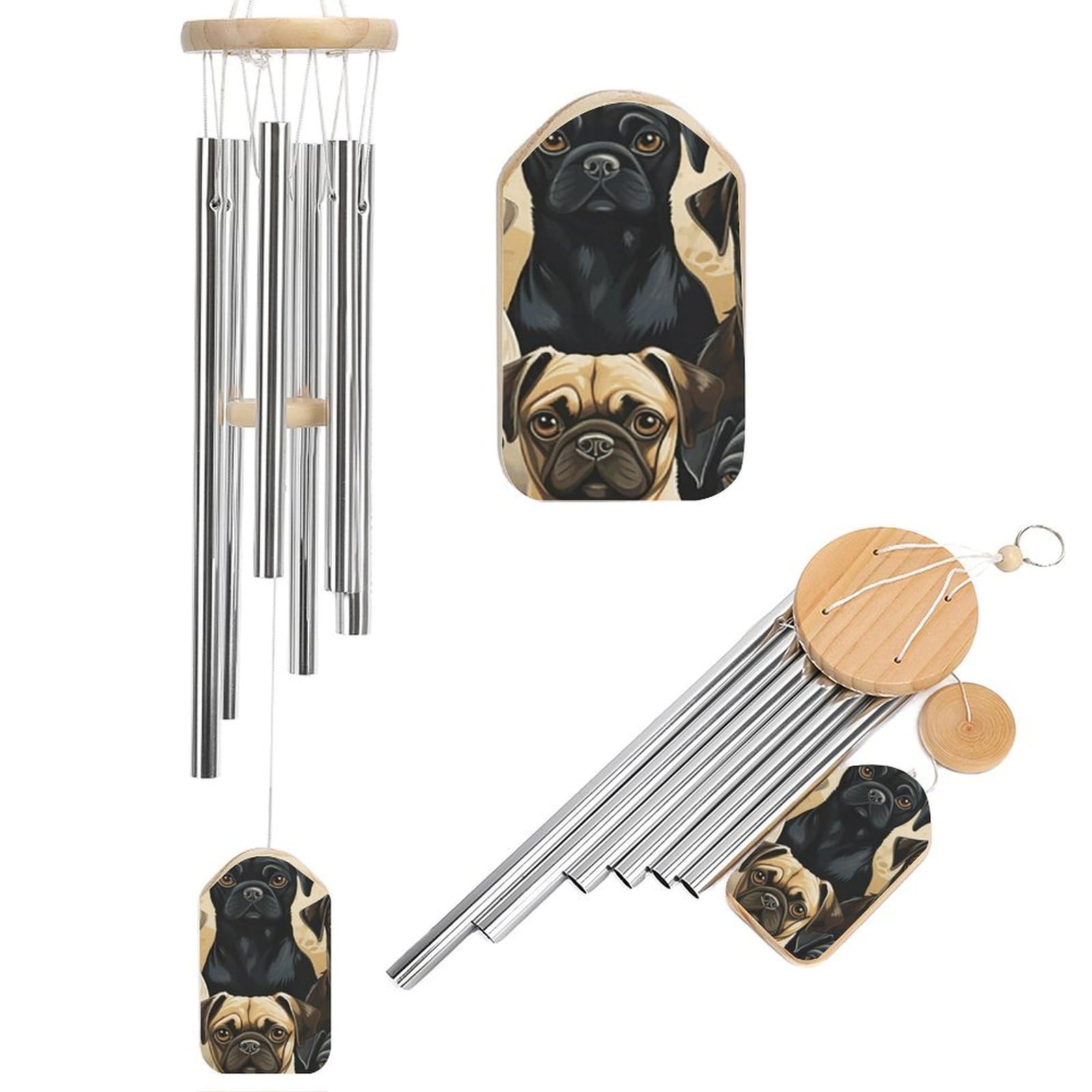 Pug Wind Chimes for Outside House Warming Gifts, Deep Tone Soothing Melodic Tones Windchimes, Memorial Wind Chime for Home Garden Decoration Aluminium Large Wind Chimes