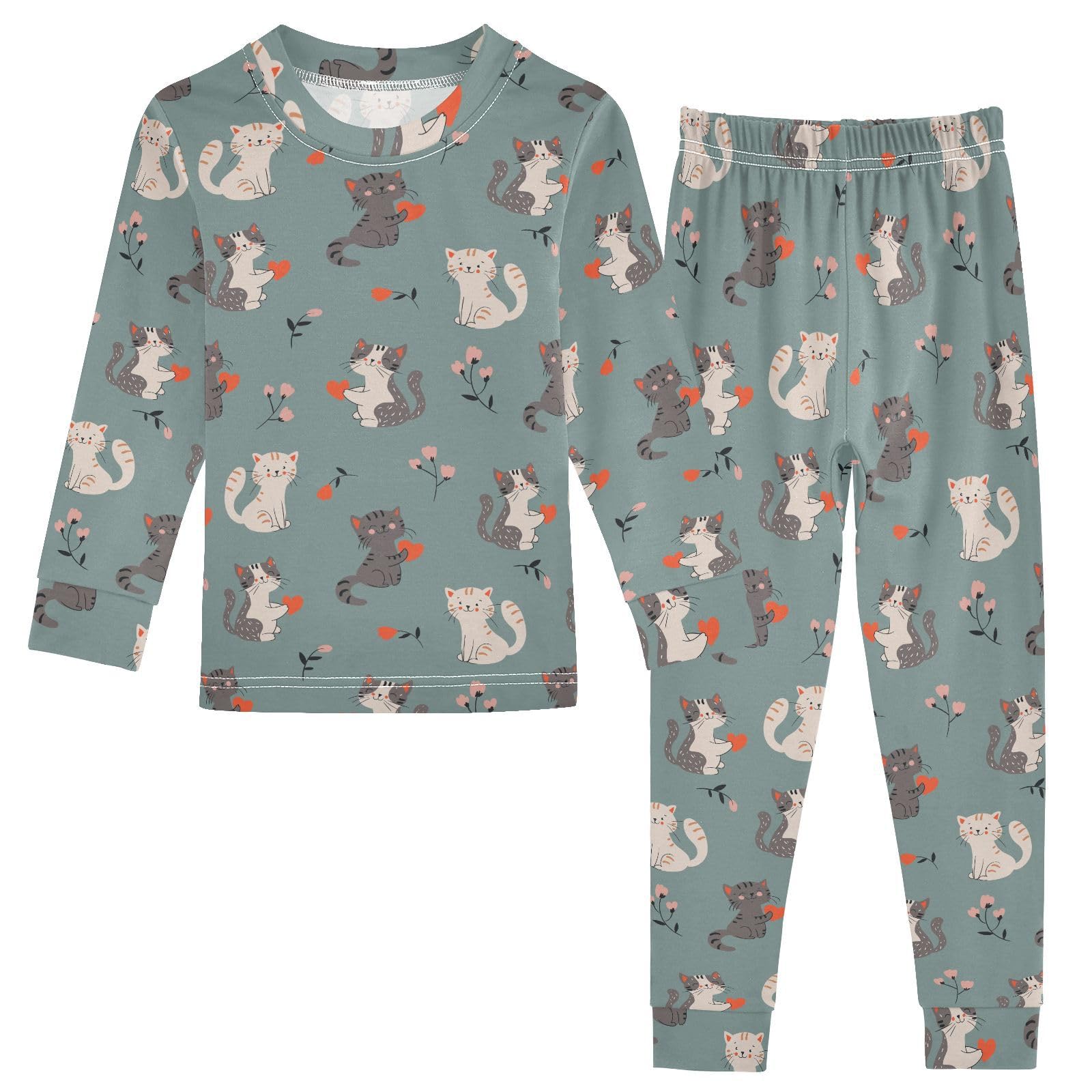 JHKKU Cute Cats Pajamas Set Cotton 2 Piece Soft Comfy Pjs Long Sleeve Lounge Sleepwear 24M