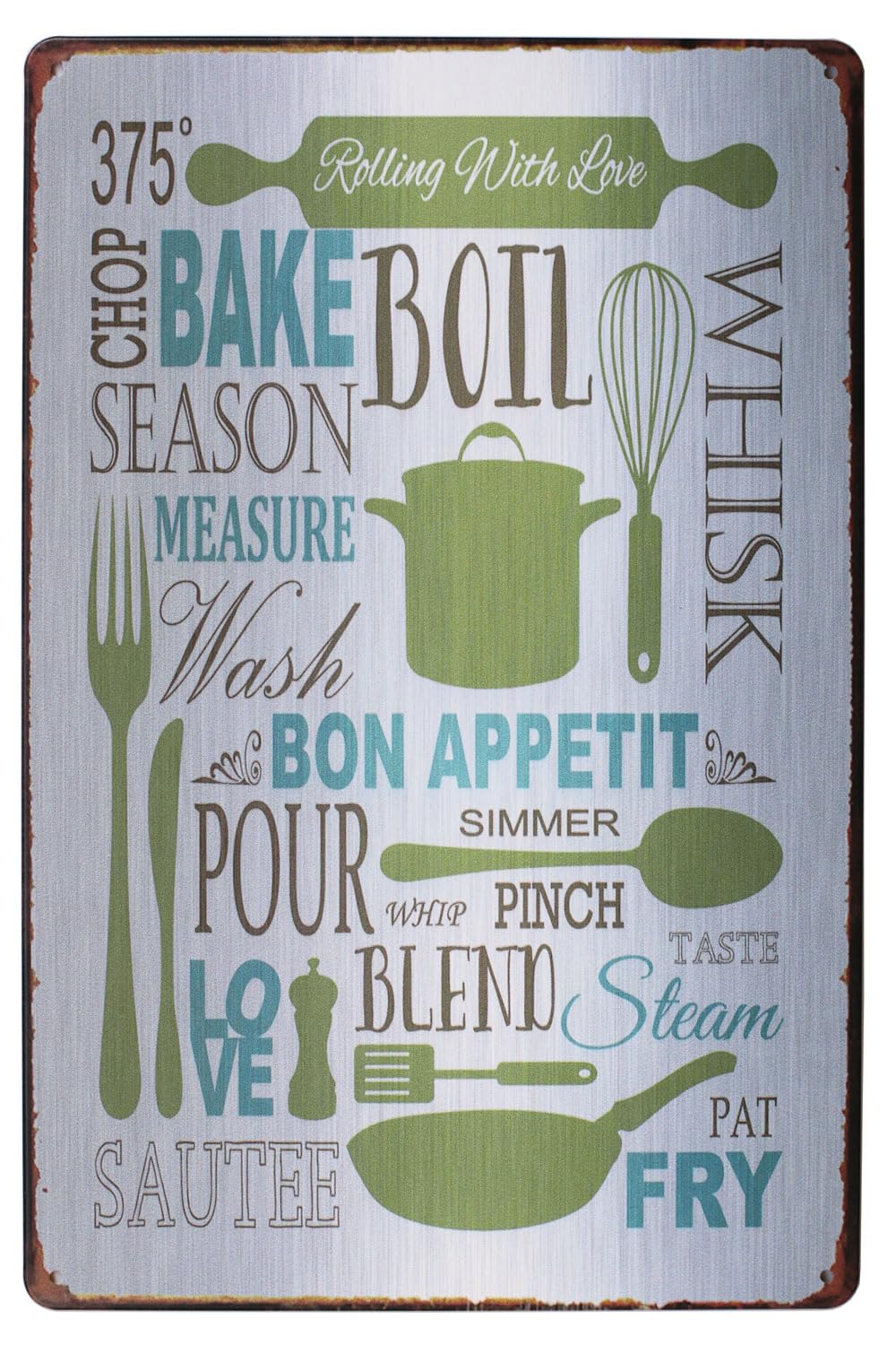 SMAZDFXX Rolling With Love Bake, Metal Tin Sign, Vintage Art Poster Plaque Kitchen Home Wall Decor Cafes Bar Club 12"x16"