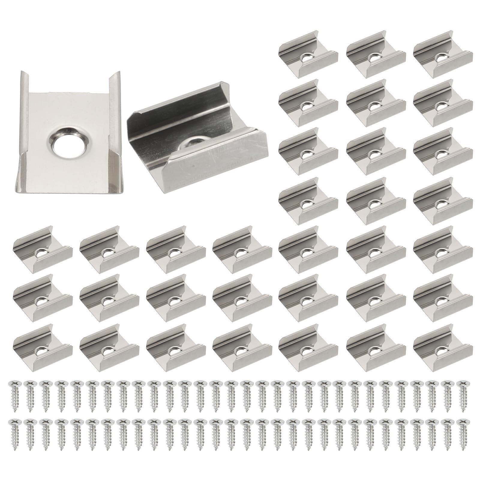 PATIKIL LED Strip Clips, 50pcs Stainless Steel Mounting Brackets Fixing Clip Clamp Support Holder with Screws for 16mm LED Strip Lighting Cable