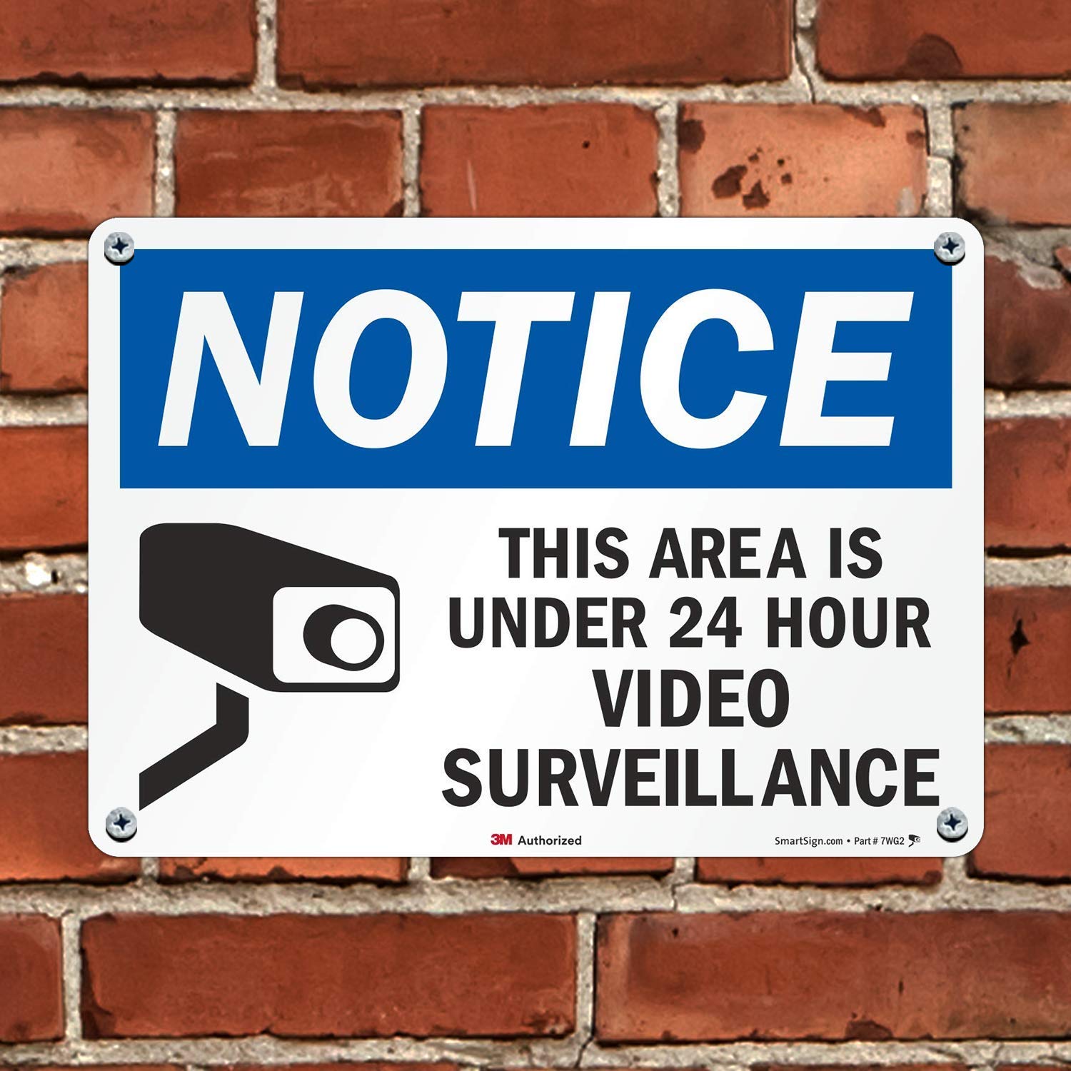 Smartsign Sécurité Sign, Legend "avis : Zone est sous surveillance vidéo 24 Hour", Noir/bleu sur blanc, 10" x 14", Black/Blue on White, 1