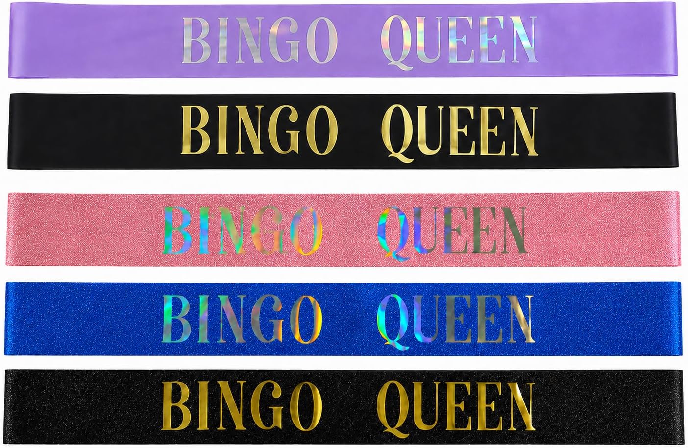 Bingo Queen Sash- 74.8 in x 3.74in for Women Adult Multiple Colors (Black- Gold Writing)