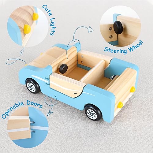 Miniatura 2 de PairPear Coche familiar de madera para muñecas, juguetes de madera, accesorios de muebles de casa de muñecas, juguetes de juguete para niños