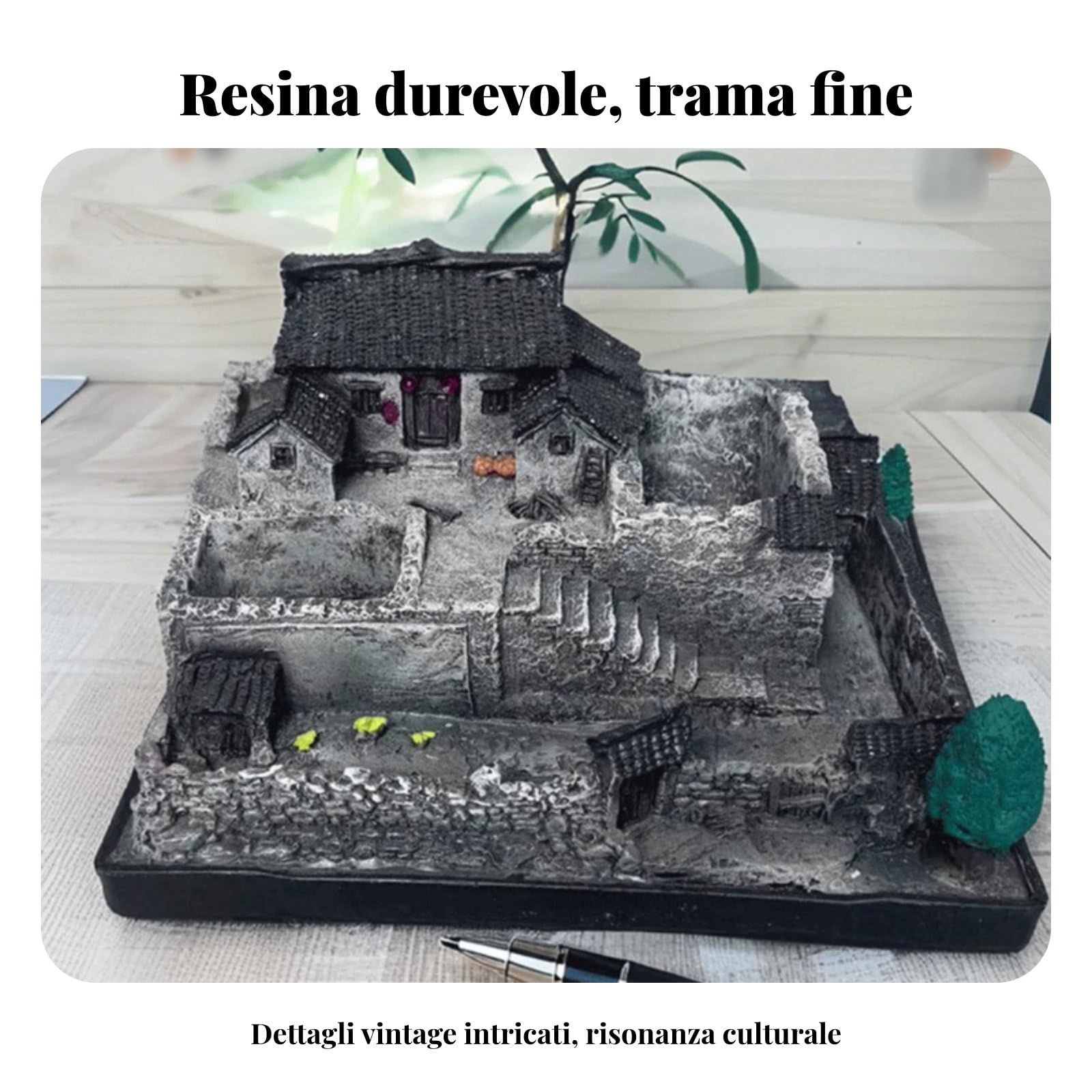 Figurina Casa in Resina Modello Miniatura Scultura Cortile Base Micro Giardino con Texture Realistiche E Fascino Pastorale Adatta per Scrivania, 21 15 13cm, Stile 1