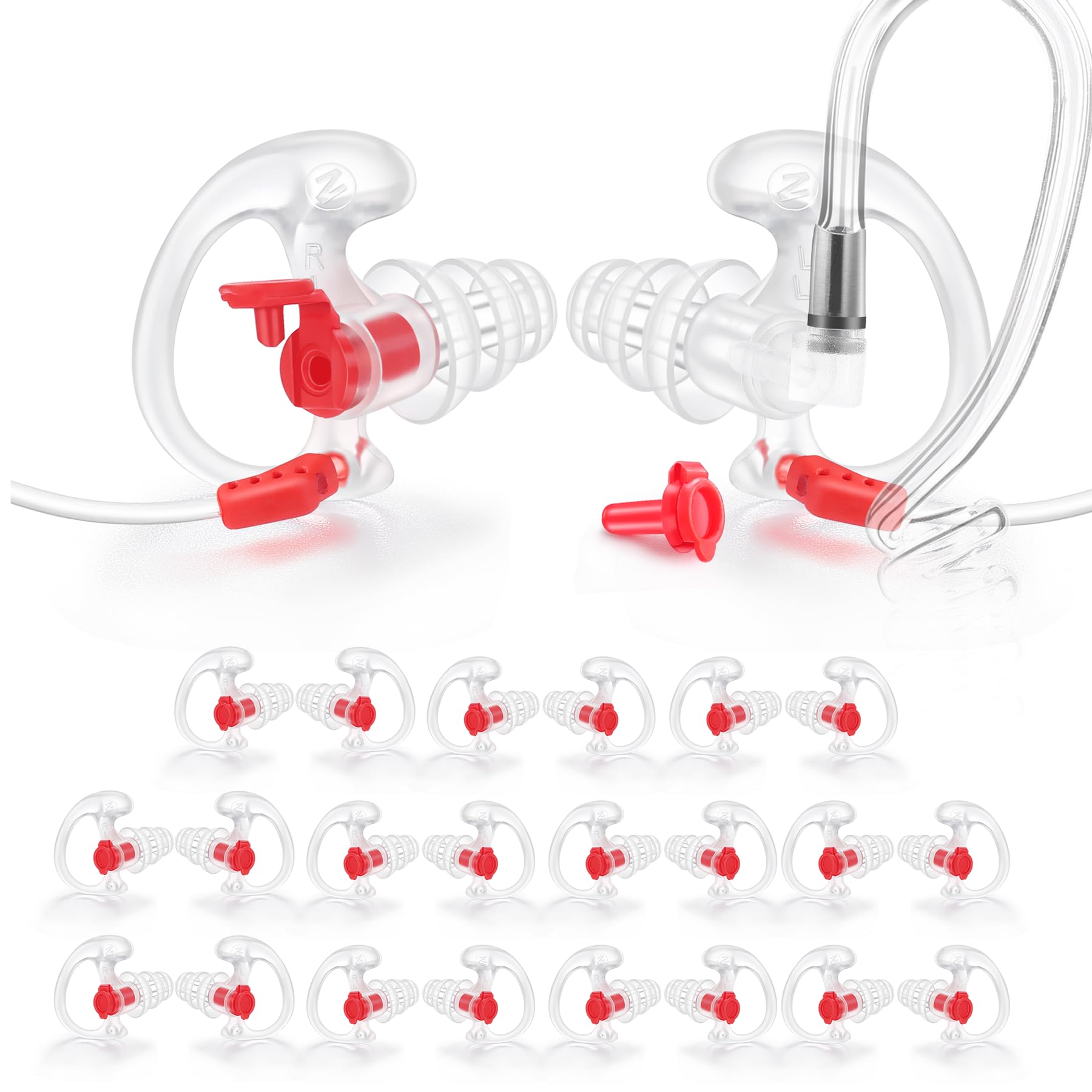 Zeadio Auriculares de triple brida, suaves y cómodos tapones de silicona filtrada de ruido, transparente, mediano, par de 12