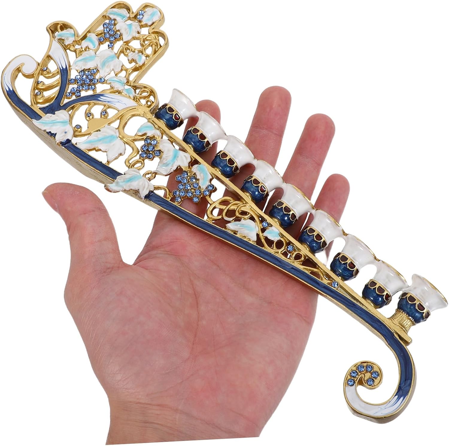 Ornate 9 Branch Menorah Candle Holder, Zinc Alloy Hanukkah Decor