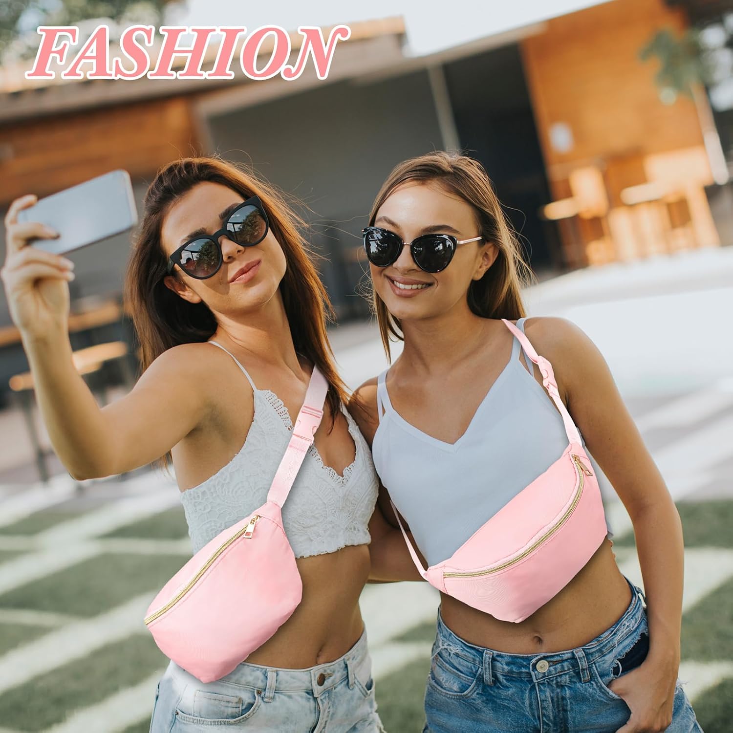Amylove 9 Pieces Fanny Packs Nylon Waist Bag Zipper Travel Running Bag with Adjustable Strap for Women Men(Nylon,Pink)