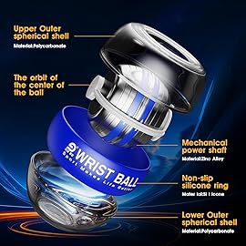 JIN BDWrist Trainer Ball Auto-Start Wrist Strengthener Gyroscopic Forearm Exerciser Gyro Ball for Strengthen Arms, Fingers, Wrist Bones and MusclesBlue Without Light