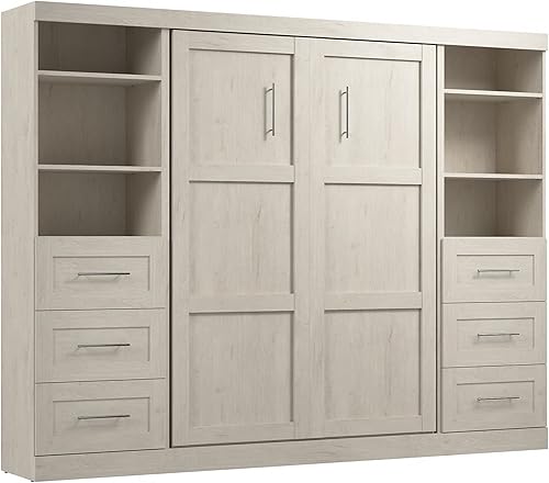 Vista 34 de Bestar Pur - Cama Murphy completa y 2 estanterías con cajones, cama de pared que ahorra espacio de 109 pulgadas Marrón (Rustic Brown)