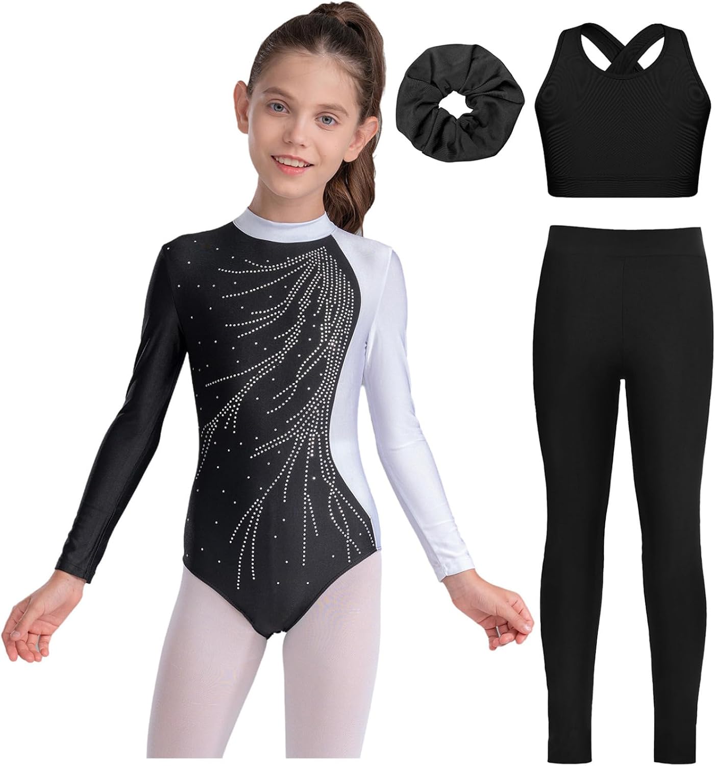 JEYPINMI Youth Girls Gymnastics Outfits Sports Tracksuit Athletic Leotard Activewear Set Training Suit Yoga Workout