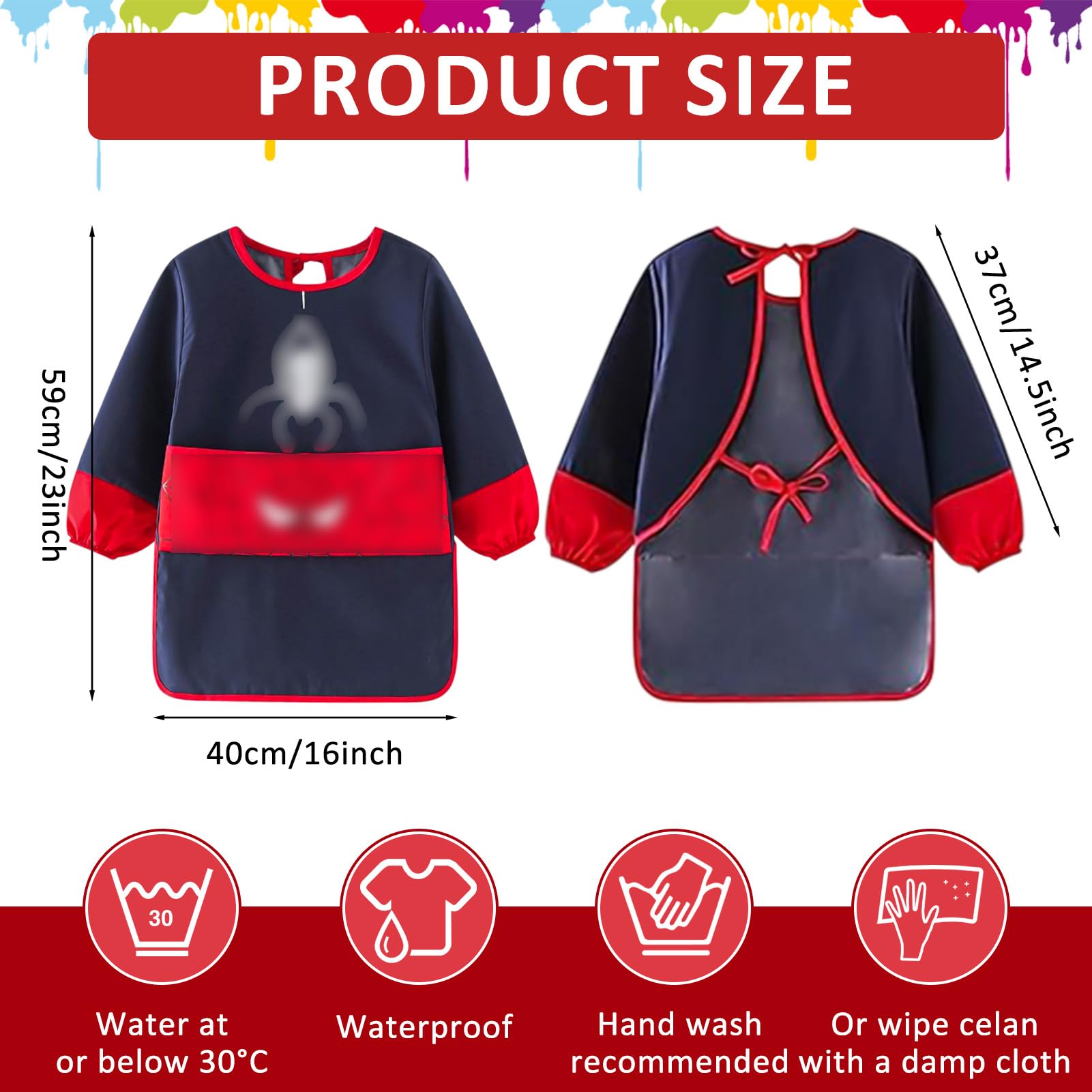 Tablier Peinture Enfant Imperméable Blouse 3-7 Ans avec Poches Manches Longues pour Activités Scolaires Dessin Cuisine