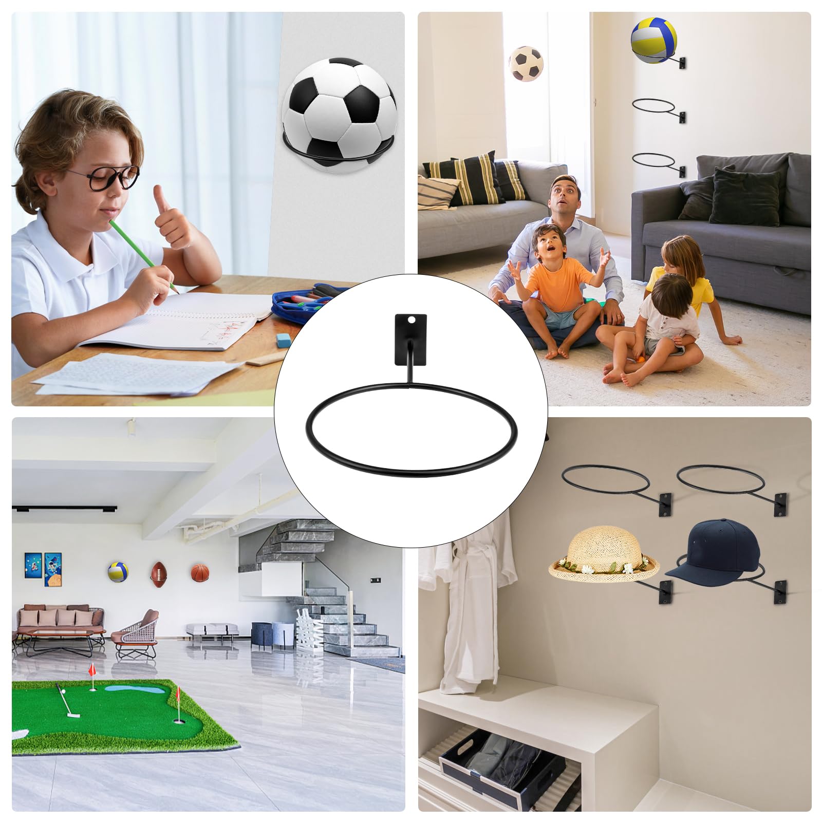 Supporto Per Pallone Da Parete Nero 8 Pezzi Espositore Pallacanestro Calcio Pallavolo Rugby