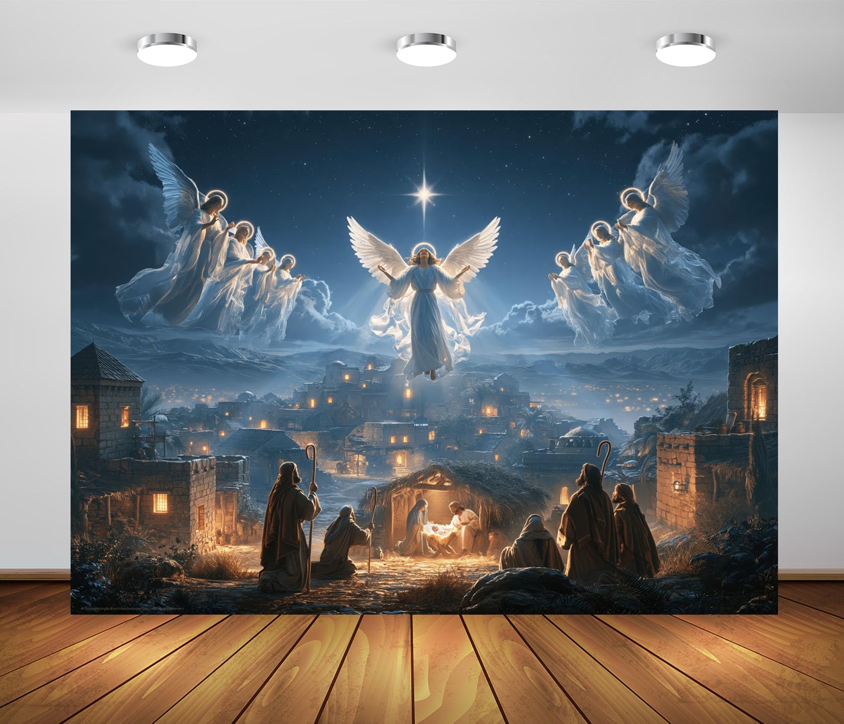 BELECO 5.2x3m Sfondo in tessuto Natività stella di Betlemme