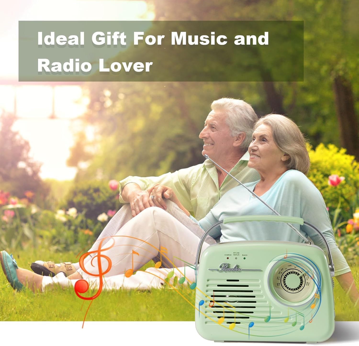 Portable Am Fm Radios, Radio Bluetooth Support Battery Operated and Plug in Wall for Home/Outdoor, Large Dial Easy to Use, Gifts for Seniors Elderly (Green)