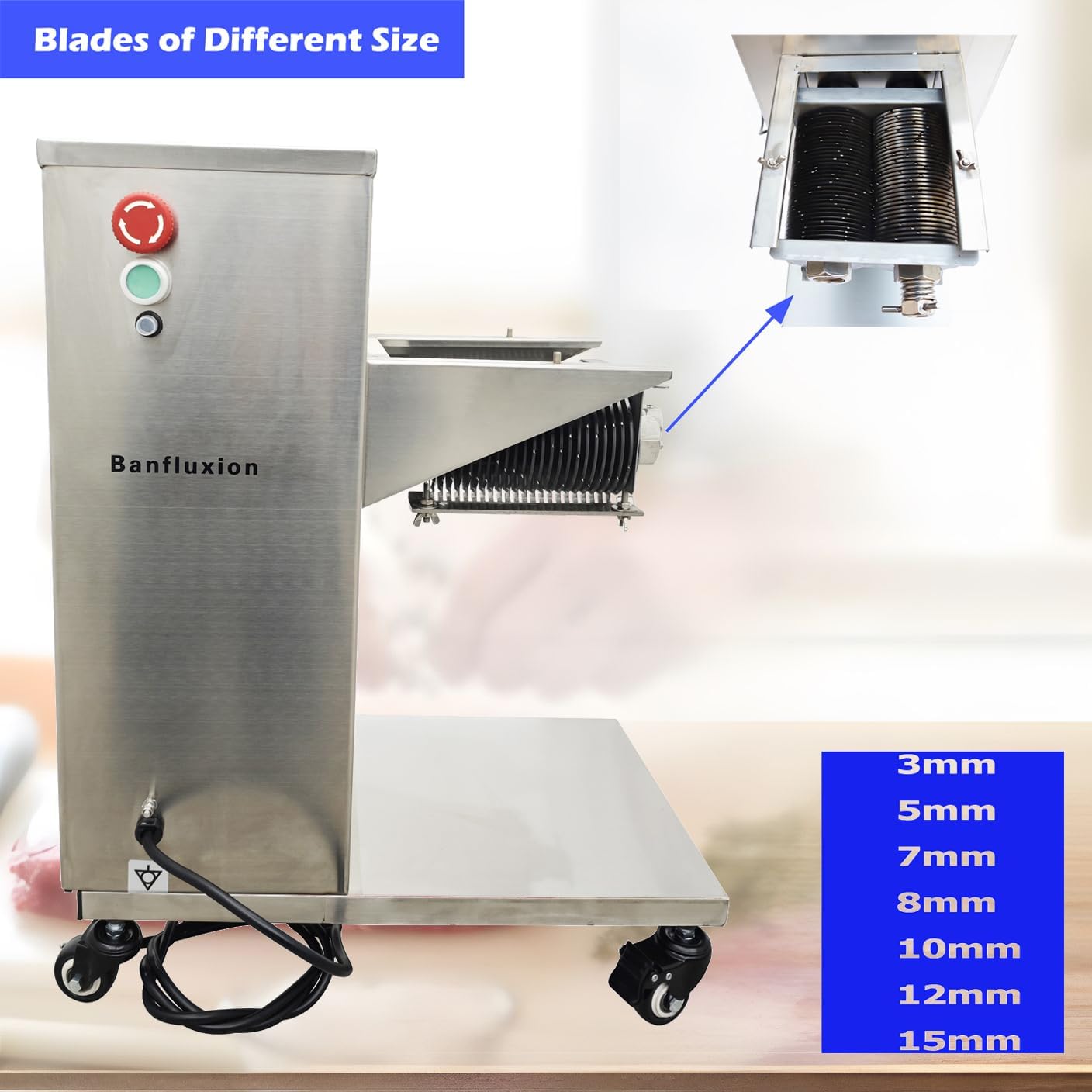 110V Stainless Steel Commercial Meat Slicer Electric Meat Cutter QE Meat Shredding Machine with 5mm Blade, 550W, for Pork Beef and Mutton