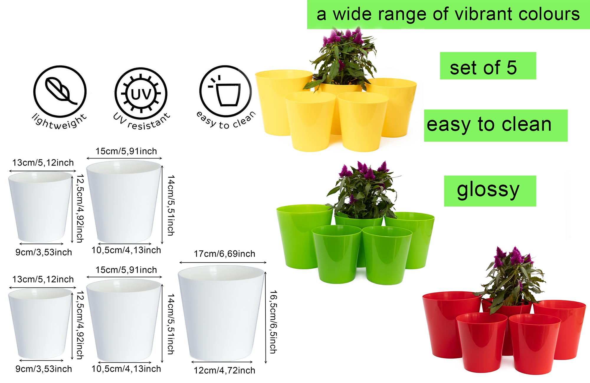ALAGIRLS Blumentopf-Set 4 Stück – 15 Cm, Mit Drainagelöchern & Untersetzern, Für Drinnen & Draußen