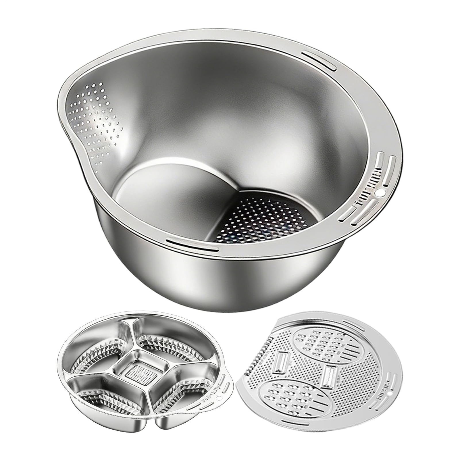 Cuenco Colador de Arroz Set de Colador con Fondo Inclinado | con Escurridor Lateral y Fondo Inclinado para Remojar Arroz para Cocina Restaurante Verduras Frutas Jengibre Cebolleta