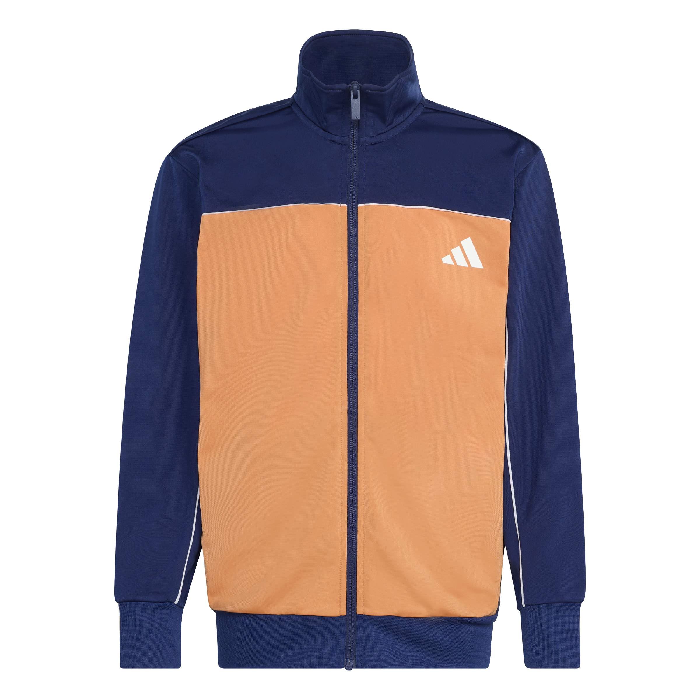adidas Unisex Kids Junior Tricot Colourpop Tracksuit, dark blue/Dusky Orange/white, 13-14 Years