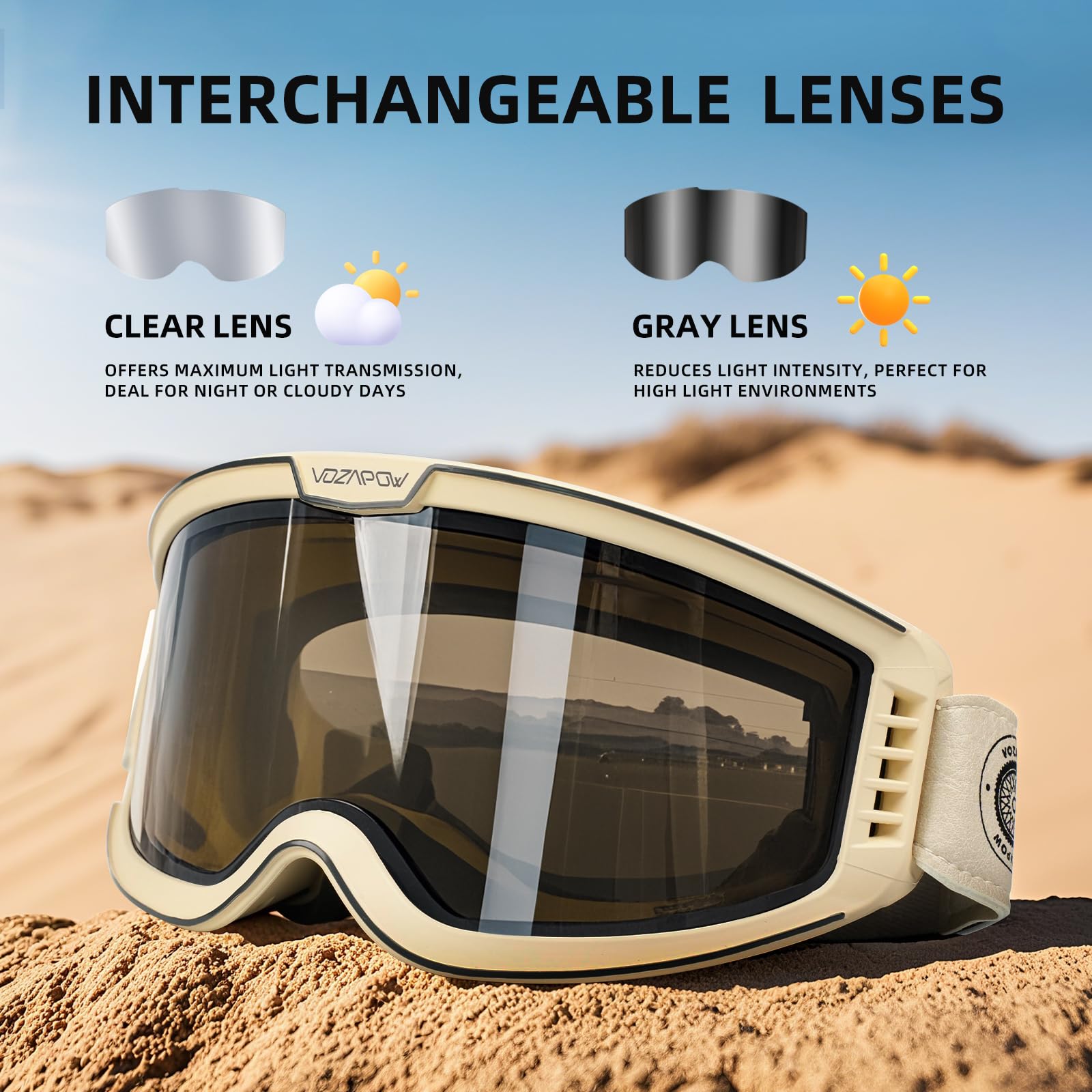 OTG okulary ochronne do motocrossu, szkła zapobiegające zaparowaniu, przezroczyste szkła i szare szkła, okulary motocrossowe, OTG, motocykl, ATV, do sportów wyścigowych, dla mężczyzn i kobiet