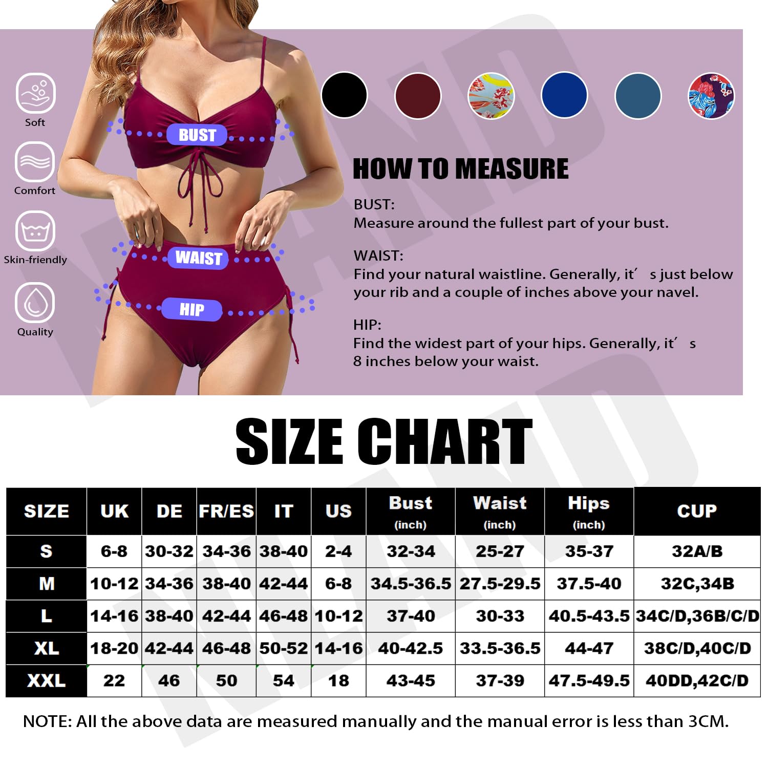 Mujer Conjunto de Bikini Push Up Establece Retro Empuja hacia Arriba con Acolchadas Traje de baño Dos Piezas Ropa de Playa
