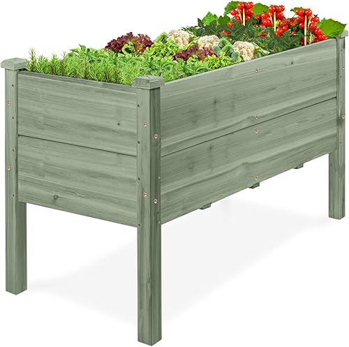 Miniatura 24 de Best Choice Products - Jardinera elevada de madera de 48 x 24 x 30 pulgadas para patio, con tapas para los pies y revestimiento, capacidad de 200