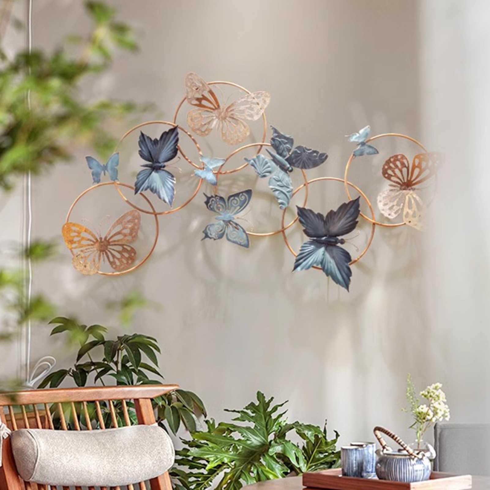 WENCY Wall Sculptures Large Metal Wall Art Decor for Living Room Butterfly Flower Bird Wall Sculpture for Bedroom Aesthetic Study Office Hotel
