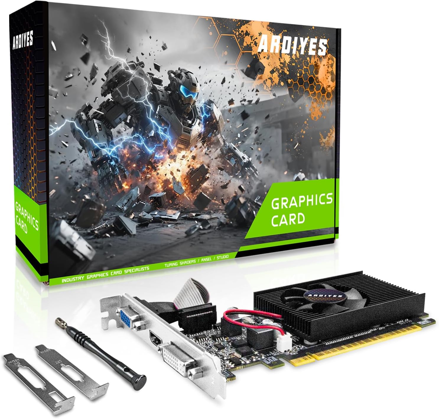 GT 610 2GB Graphics Card, 64Bit GDDR3 Graphics Card, DVI VGA HDMI Low Profile Graphics Card, Fanless Silent Design