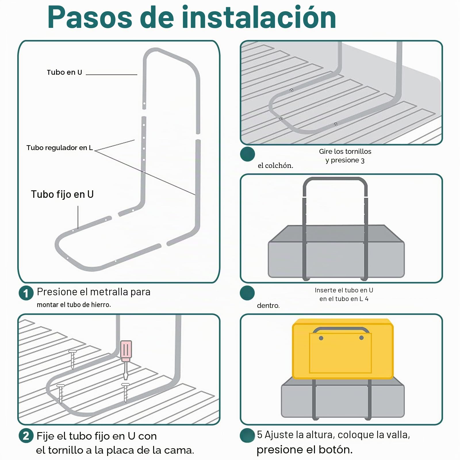 UISEBRT Barrera de Seguridad 200 cm, Barrera de Cama para bebé, protección contra caídas, Altura Ajustable, Barandilla Protectora de Cama deformables para niños y bebés, Gris