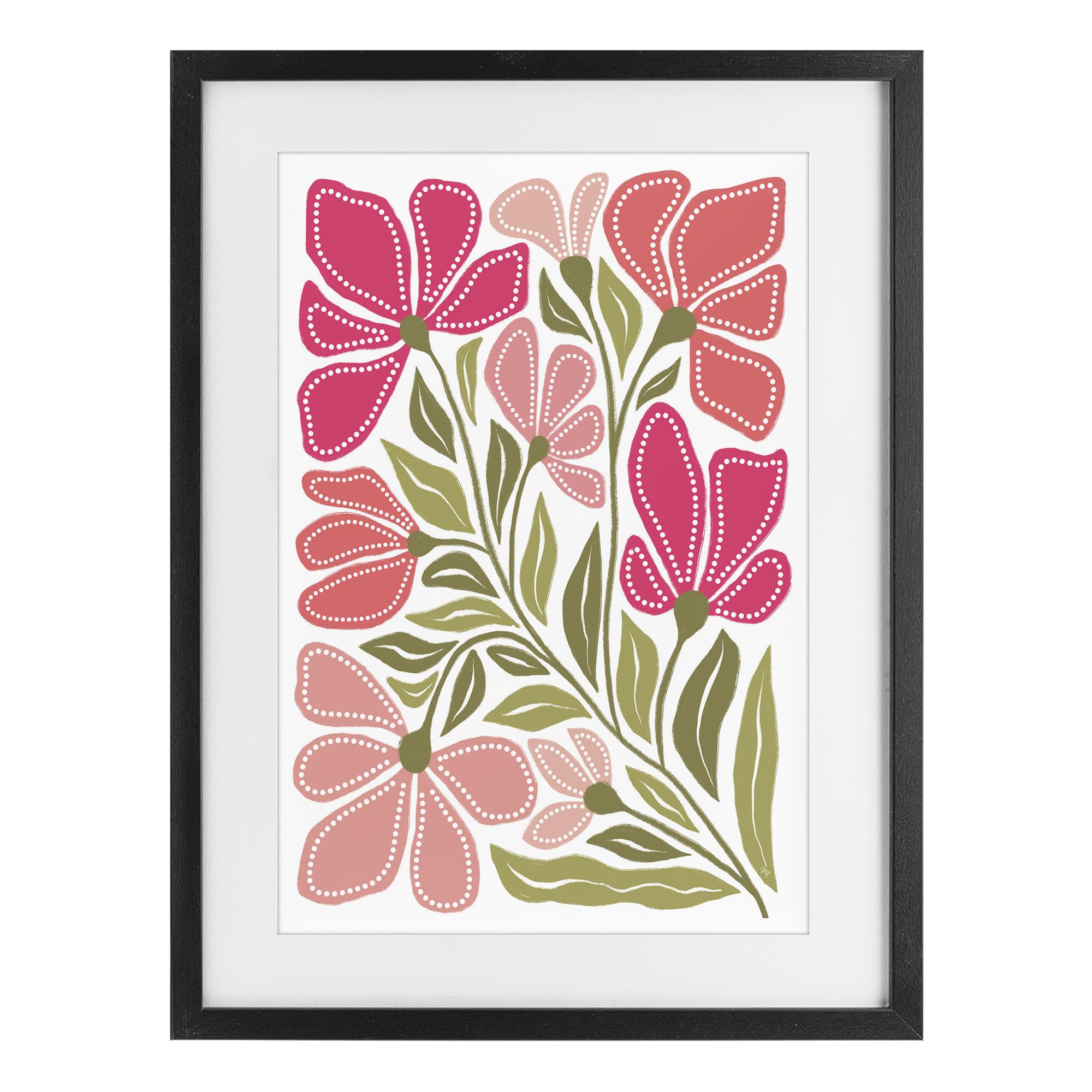 Stupell Industries Midnight Black (Textured) Midcentury Floral Blooms Abstract, 17 X 23 Inch Framed Print Under Glass