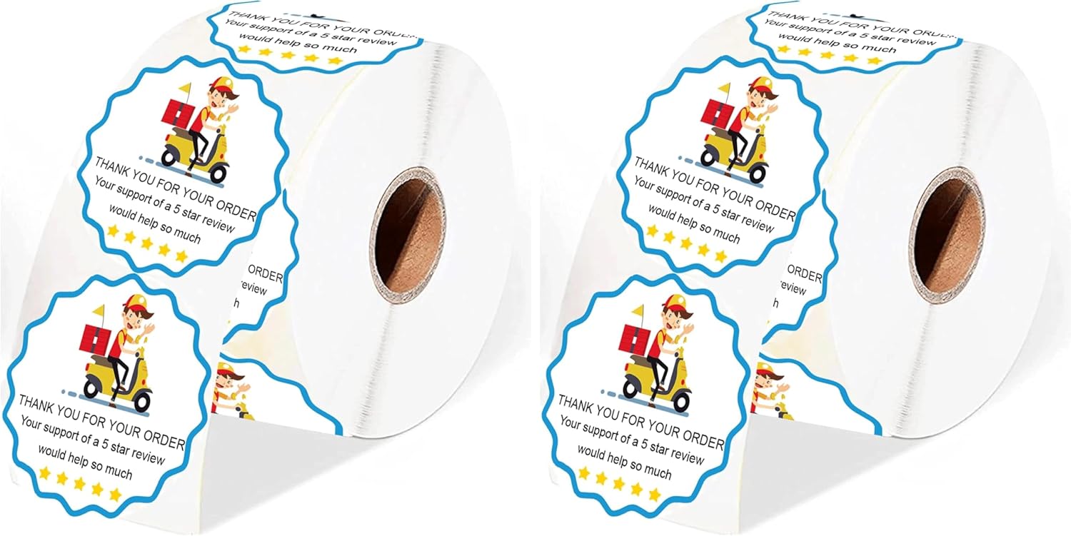 500 Pcs 2 Inch 5 Star Review Delivery Labels Thank You for Your Order Stickers - Food Delivery Tamper Evident Sealed for Freshness Labels Stickers for Food Package (Pack of 2)