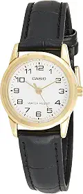 Relógio feminino LTPV001GL-7B de couro preto e quartzo, Preto, Relógio de quartzo