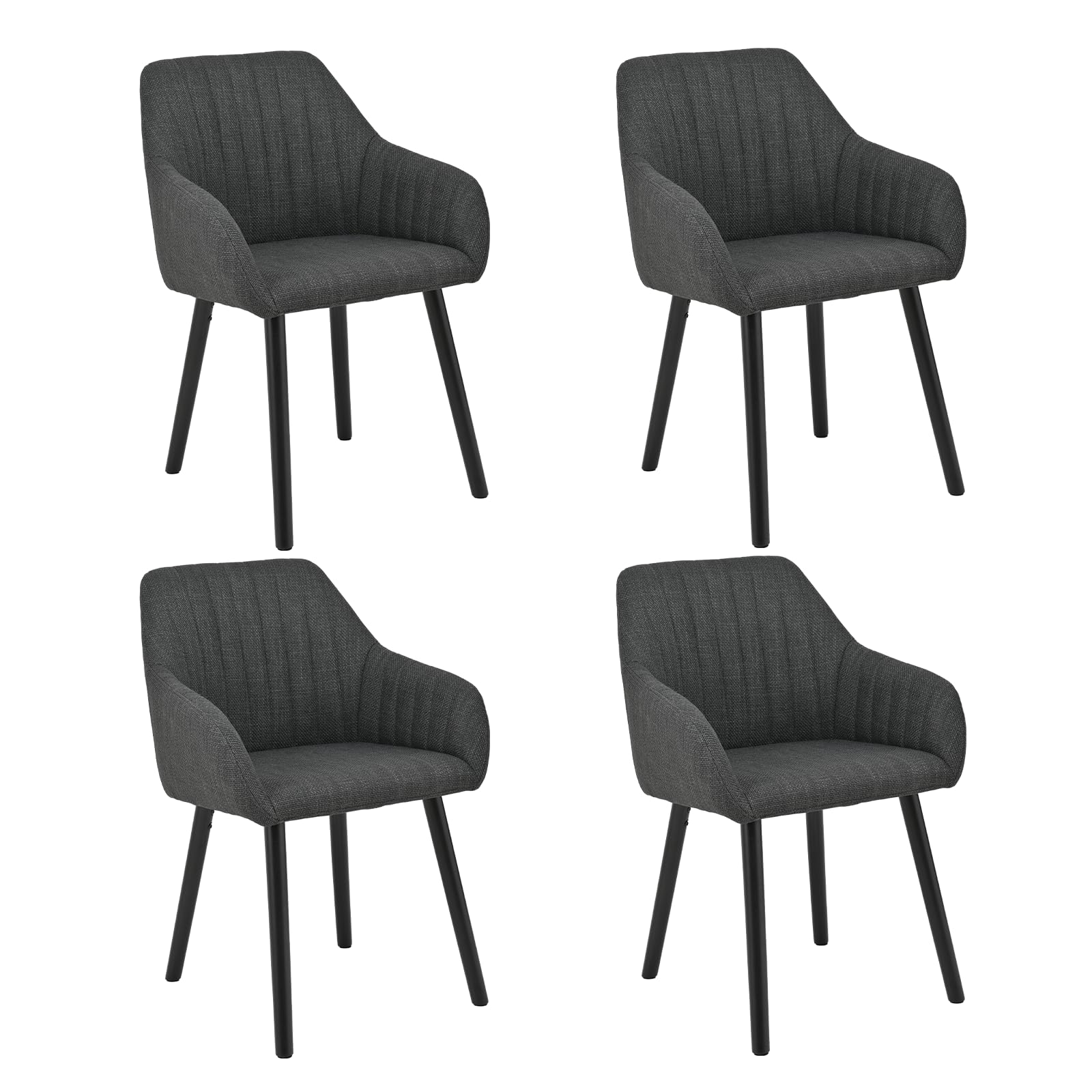 Goeurvant Dining Chairs Set of 4, Modern Kitchen Chairs with Backrest & Wooden Legs, Upholstered Armchairs for Living Room, Dining Room, Lounge, Polyester Fabric, Black