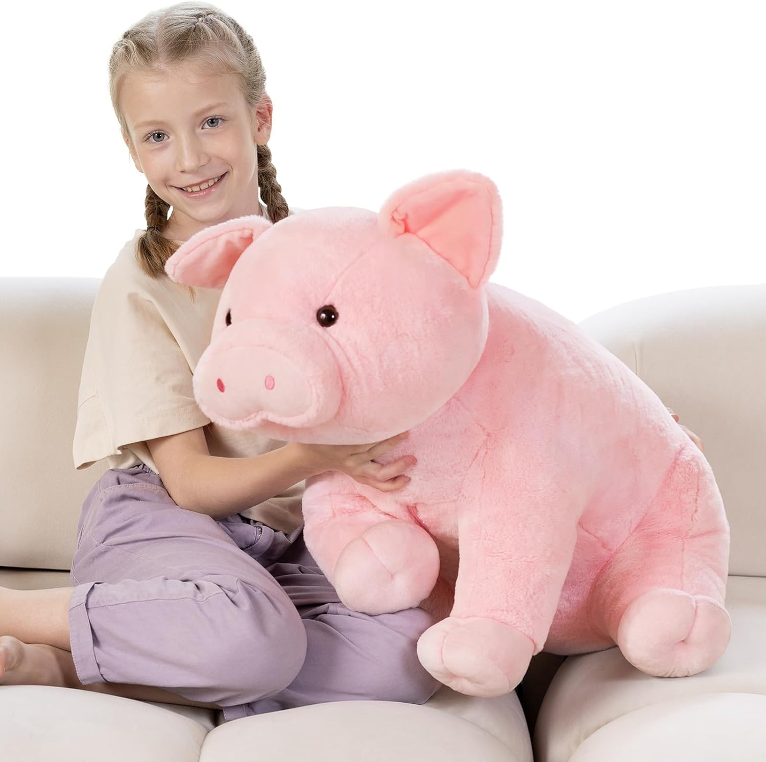 Giant Pig Plush Toy, 27.6" Large Pink Pig Stuffed Animal with Big Ear, Cute Snuggly Stuffed Pig for Kids Adults, Cuddly Farm Animal Plushies for Christmas Birthday Gift