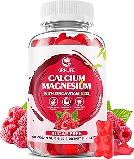 Calcium Magnesium Zinc Gummies with Vitamin D3, Sugar Free Calcium Gummies for Women Men, Raspberry Flavor - 60 Count