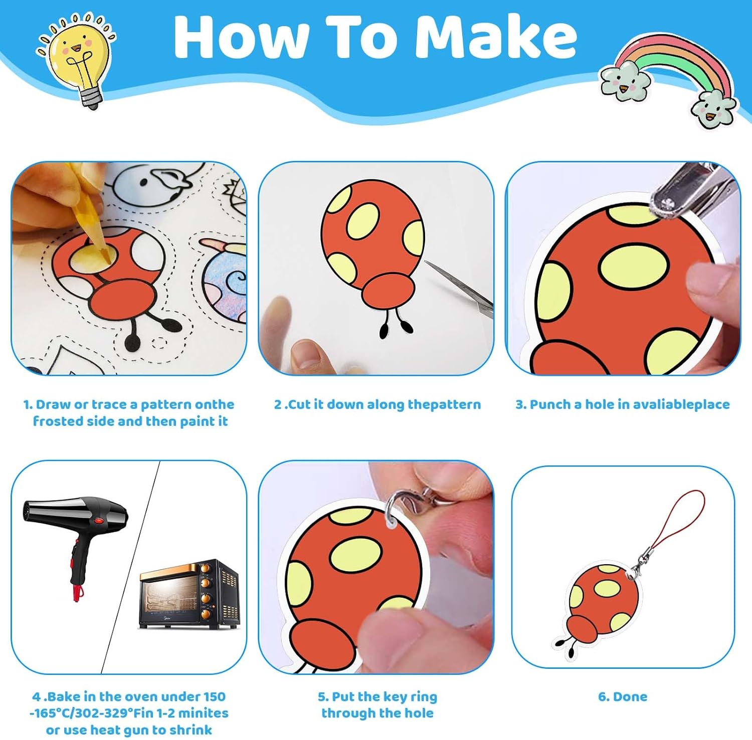 Mkitnvy Crazy Plastic Kit for Crafts, Pack of 245 Plastic Sheets Magic Shrink Plastic with Pearl Necklaces, Lobster Clasp, Blank Retractable Art Papers, Keyring, Split Ring.