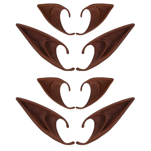 Miniatura 1 de FRESHME 4 pares de orejas de hada marrones  Juego de orejas de elfo cortas y largas, orejas de vampiro de silicona de anime para mujeres y niñas,