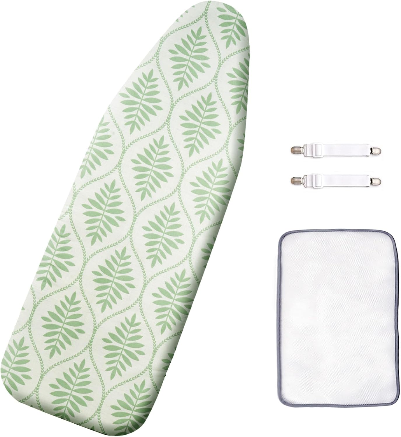 SheeChung 14x42 Inch Over-The-Door Ironing Board Cover and Pad,Cotton Cover with Extra Thick Pad,Resists Scorching and Staining,Fits Door/Standard Ironing Board,Silicone Coating,Bohemian Leaves